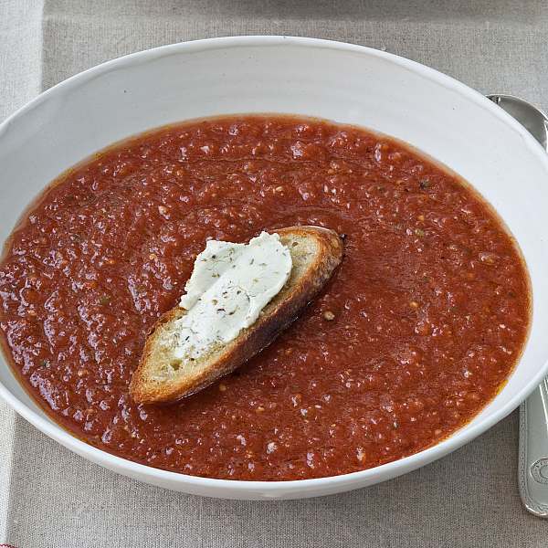 Easy Gazpacho Goat Cheese Croutons Recipes Barefoot Contessa Watermelon gazpacho is a cold summer soup much like tomato gazpacho, but in this case watermelon takes the place of much of the tomato. easy gazpacho goat cheese croutons recipes