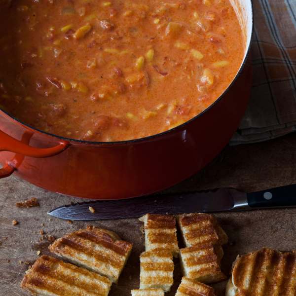 Barefoot Contessa Easy Tomato Soup & Grilled Cheese Croutons