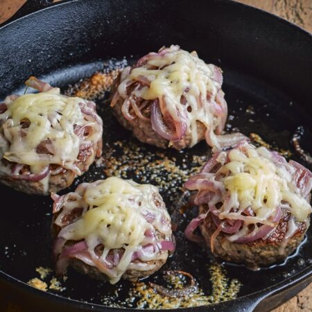 Smashed Hamburgers with Caramelized Onions